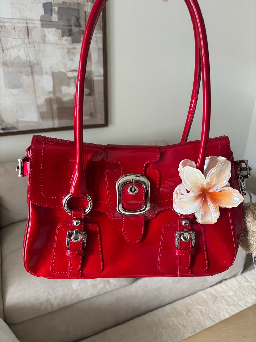 Y2K Stuart Weitzman red patent leather handbag